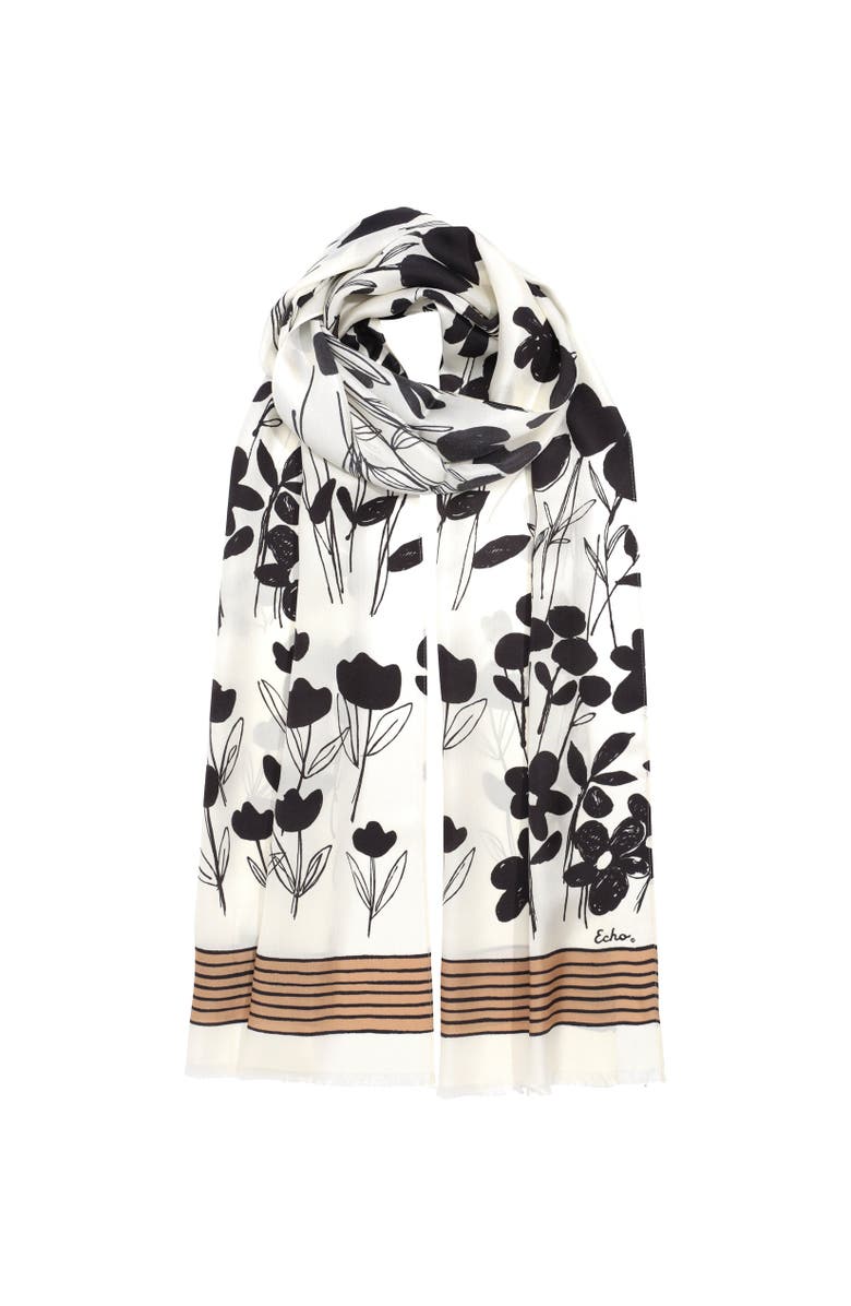 Echo Scribble Floral Silk Oblong, Main, color, Cream