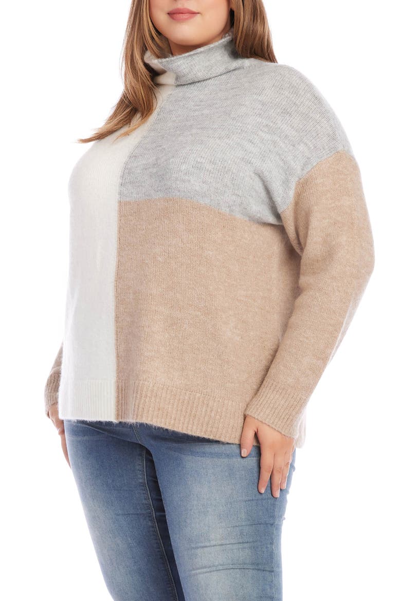 Colorblock Funnel Sweater, Alternate, color, BEIGE MULTI COLOR