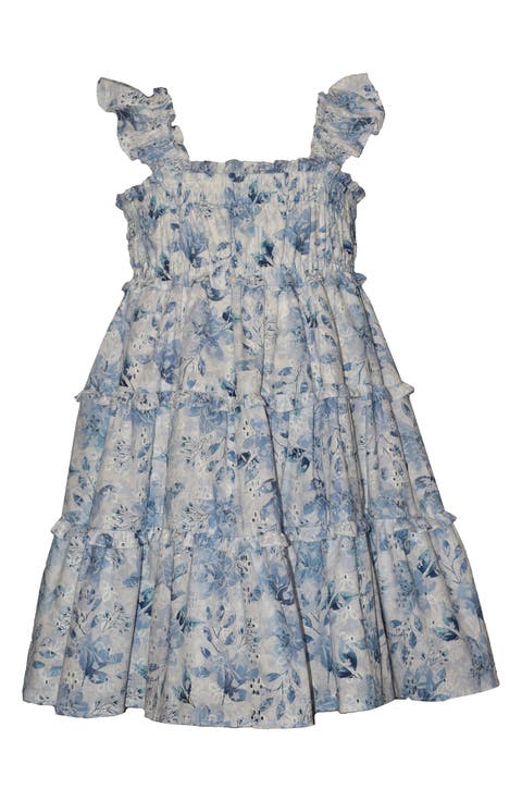 Kids' Flutter Sleeve Eyelet Tiered Dress (Little Kid)