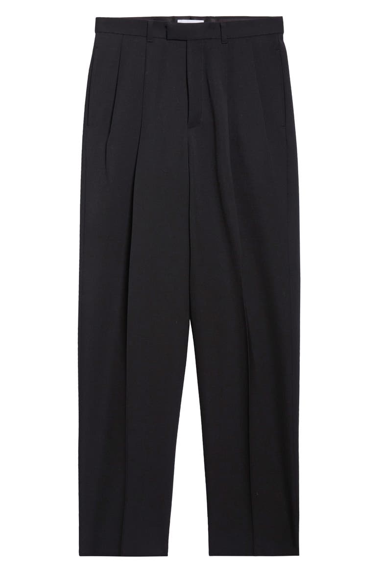 Pleated Cotton Pants, Alternate, color, BLACK