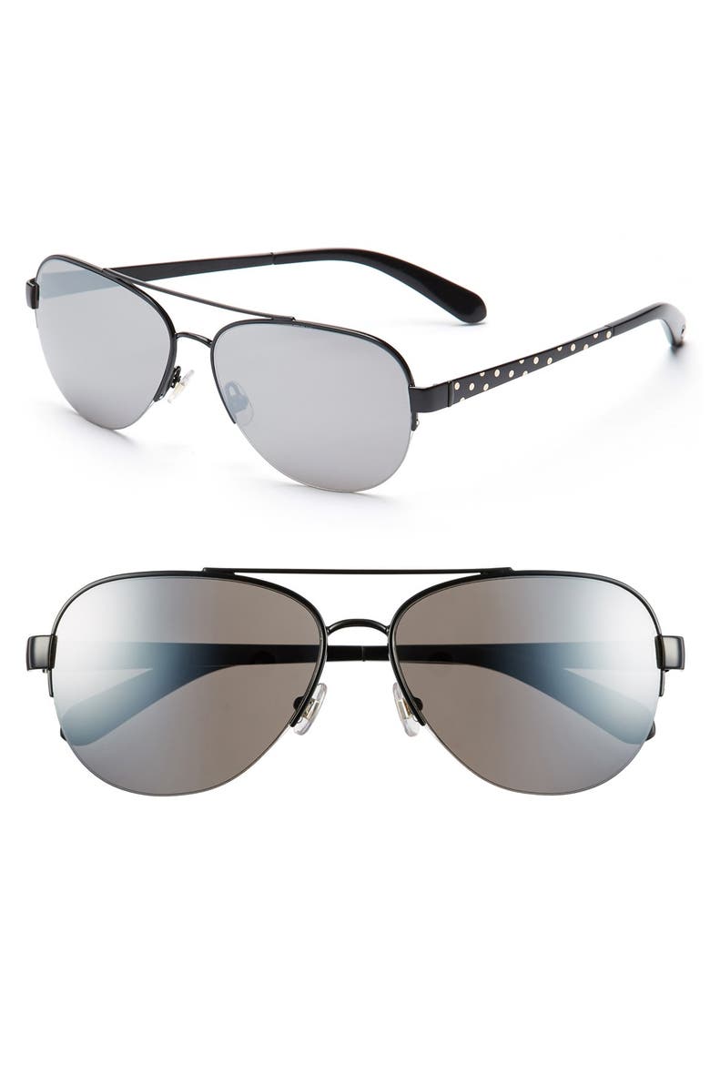 57mm aviator sunglasses, Main, color, SHINY BLACK