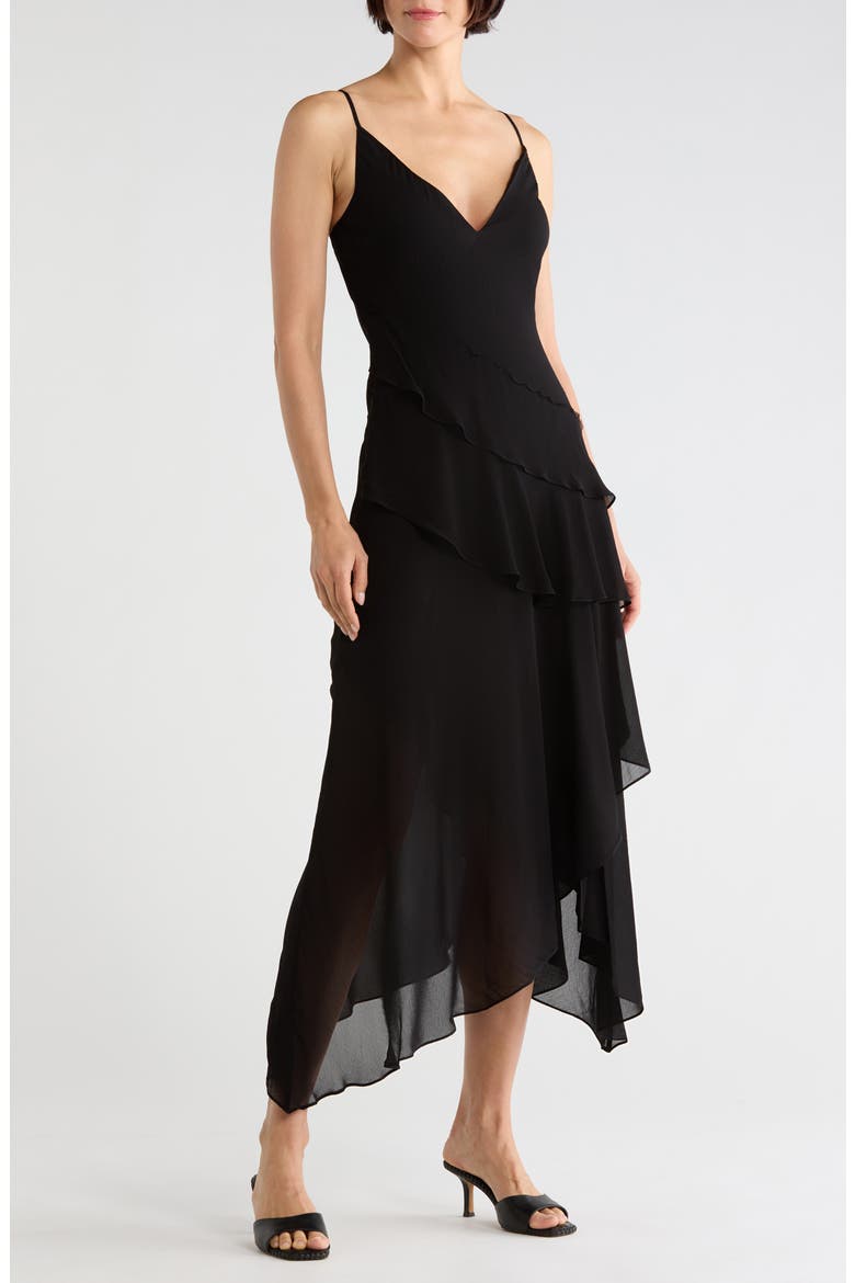 Sunniva Tiered Midi Dress, Main, color, BLACK