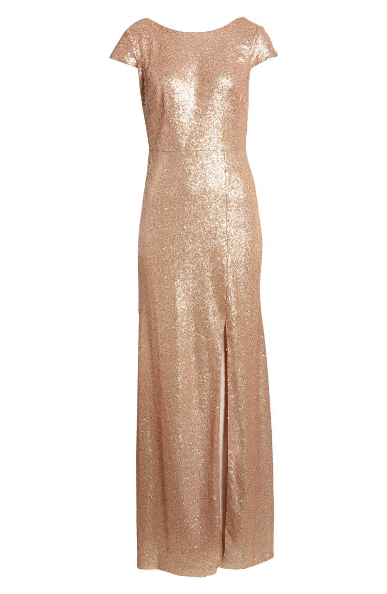 Dessy Collection Elle Cap Sleeve Sequin Gown, Alternate, color, 