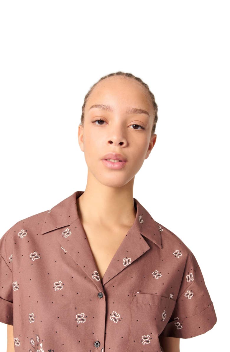 maje Patterned rhinestone cropped shirt, Alternate, color, Brown Bandana Print