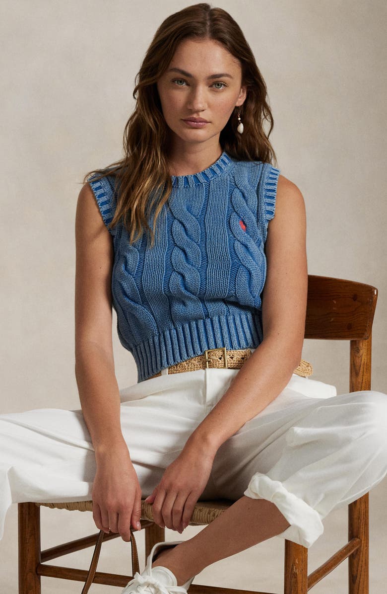 Polo Ralph Lauren Cable Knit Crop Cotton Sweater Vest, Alternate, color,