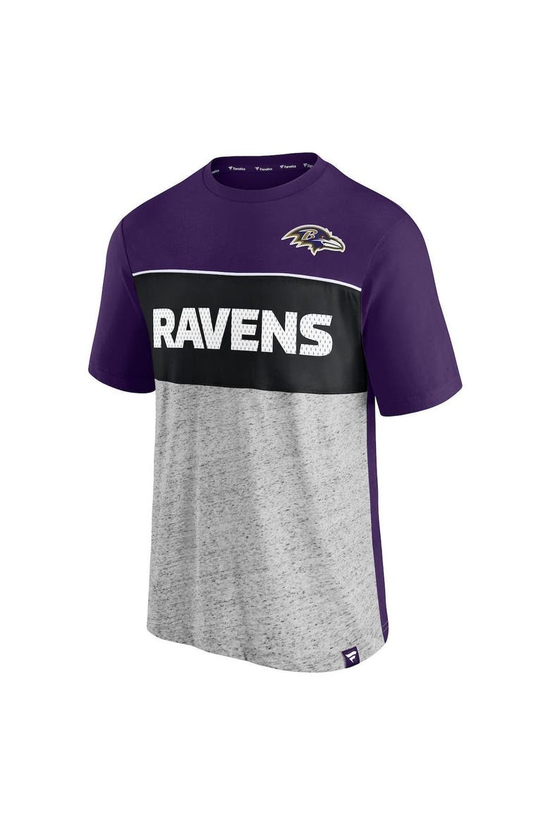 Men's Fanatics Branded Purple/Heathered Gray Baltimore Ravens Colorblock T-Shirt, Alternate, color, PURPLE