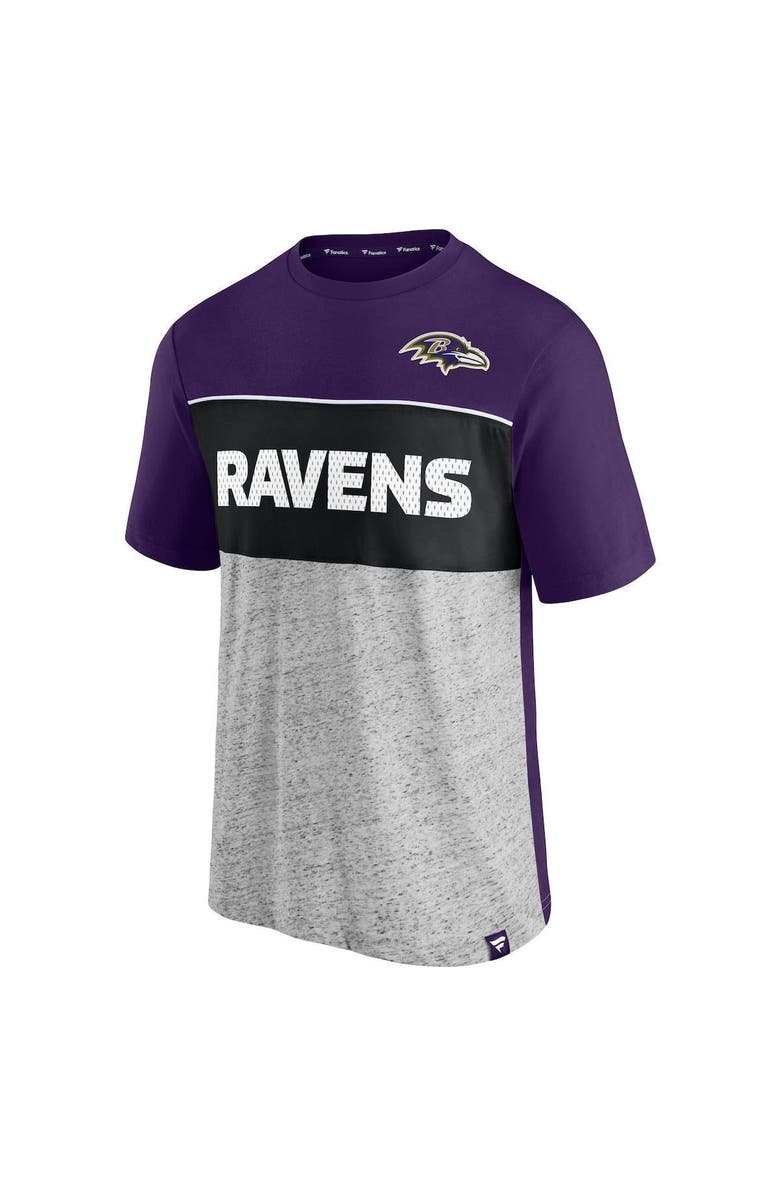 FANATICS Men's Fanatics Branded Purple/Heathered Gray Baltimore Ravens Colorblock T-Shirt, Alternate, color, 