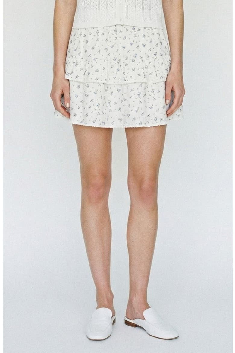 Trine Floral Tiered Organic Cotton Miniskirt, Main, color, SNOW WHITE AOPMARGUERITE BLUE