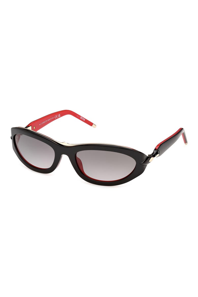 58mm Gradient Oval Sunglasses, Alternate, color, BLACK RED / SMOKE ZEISS