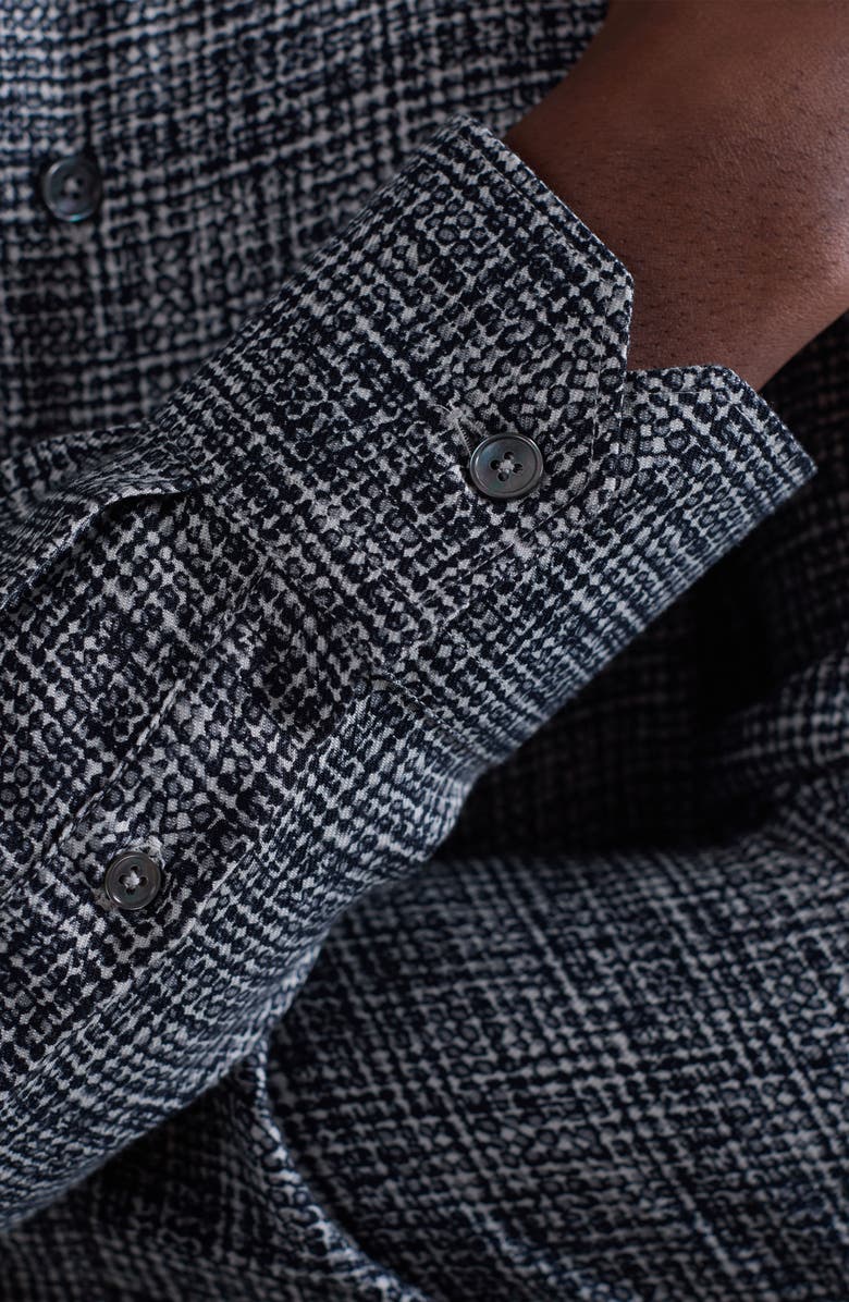 Bugatchi Julian Shaped Fit Pebble Print EcoVero<sup>™</sup> Viscose Button-Up Shirt, Alternate, color, Black