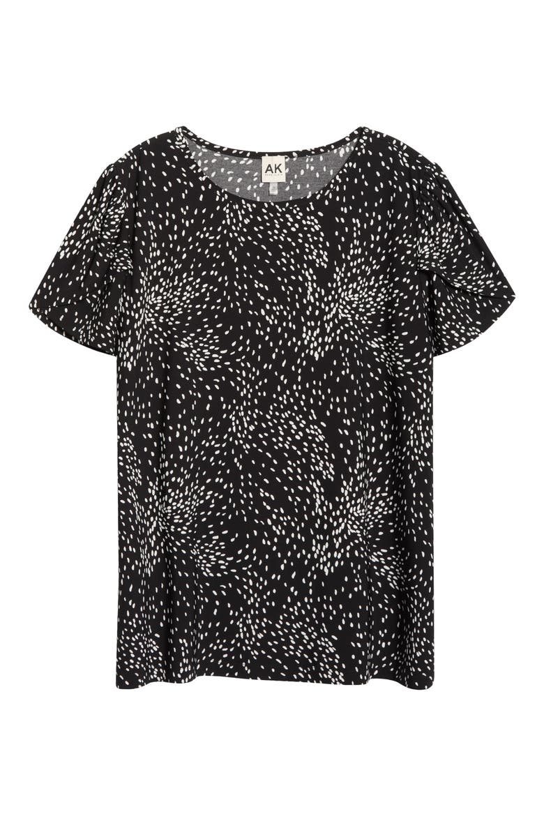 Swirling Dot Print Tulip Sleeve Top, Alternate, color, ANNE BLACK/ WHITE DOVE