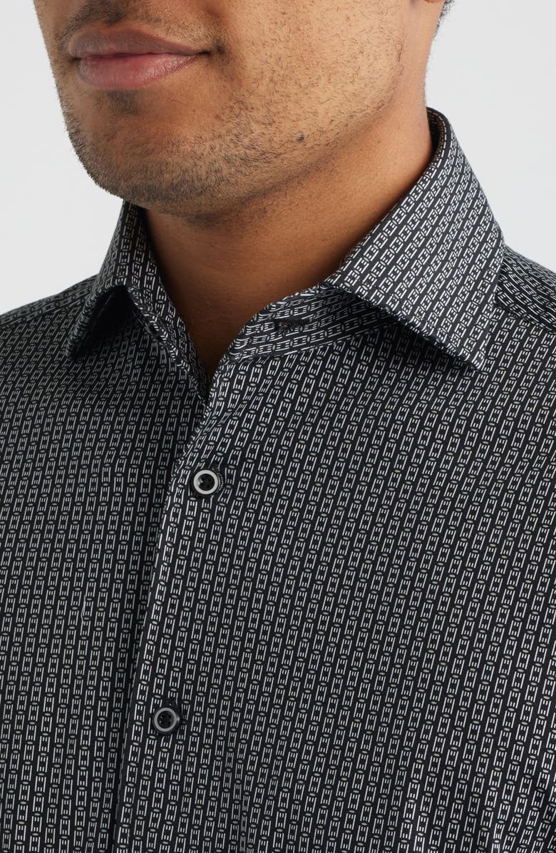 Bugatchi Devon OoohCotton<sup>®</sup> Geometric Button-Up Shirt, Alternate, color, Black