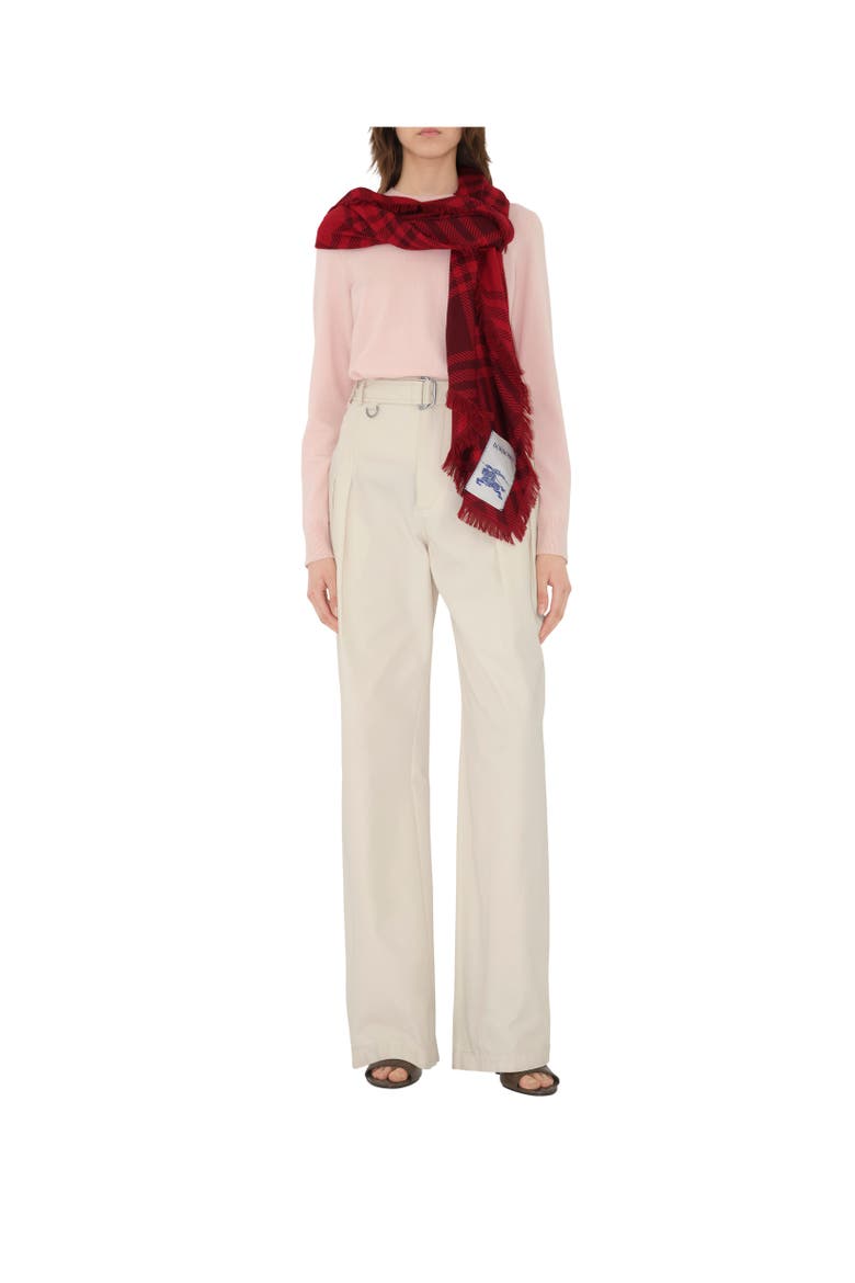 Wide Check Wool Silk Scarf, Alternate, color, Oxblood red/pillar red