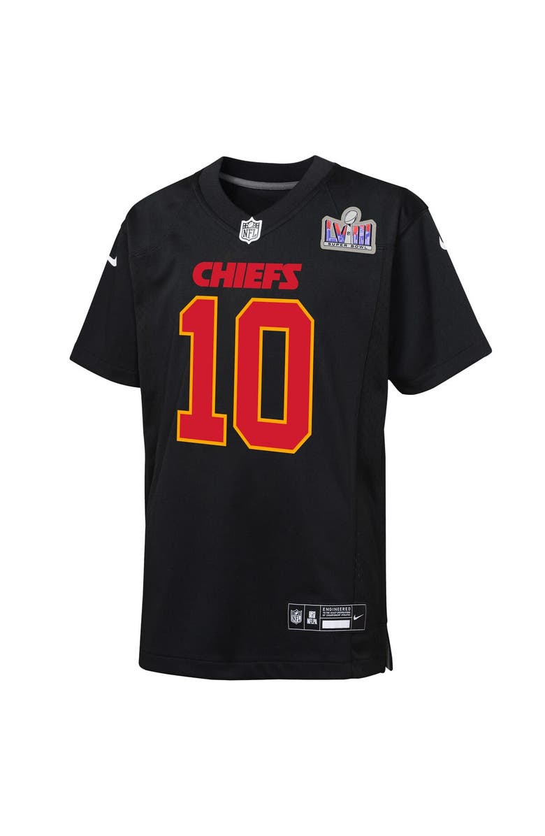 Nike Youth Nike Isiah Pacheco Black Kansas City Chiefs Super Bowl LVIII Patch Carbon Fashion Game Jersey, Alternate, color,