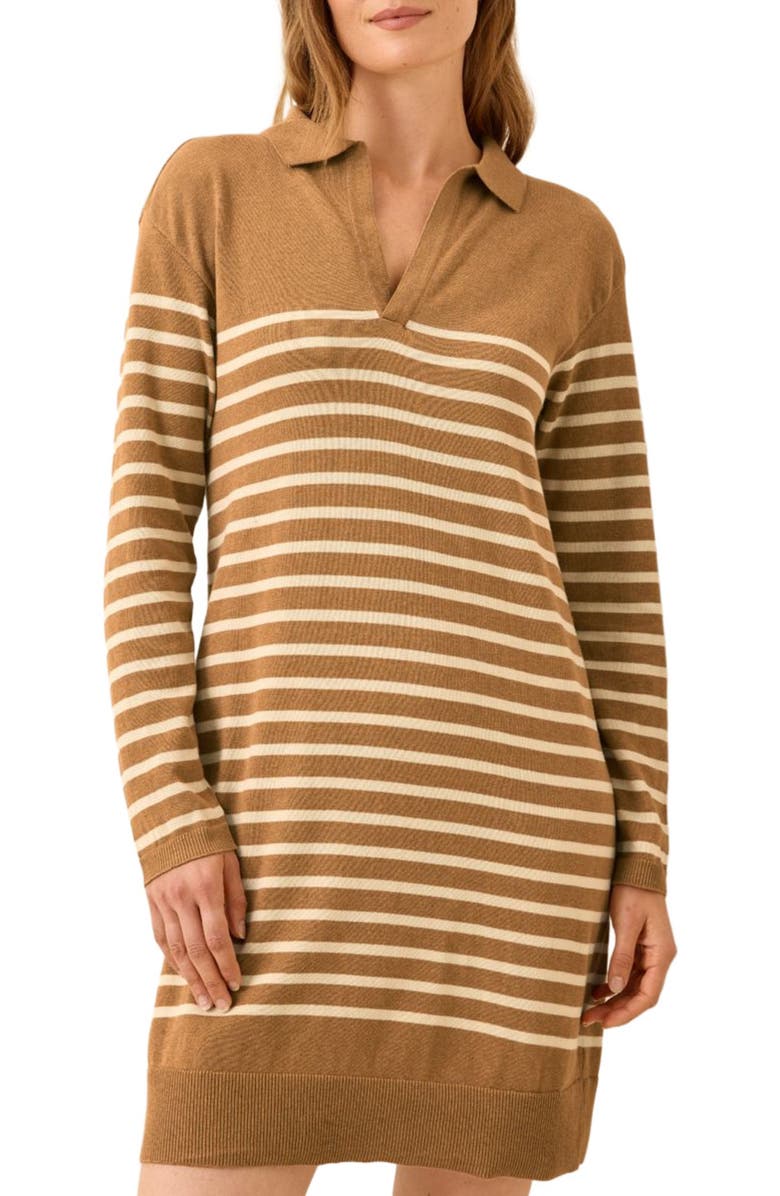 Pact Organic Cotton Classic Fine Knit Collared Sweater Dress, Alternate, color, Del Norte Stripe