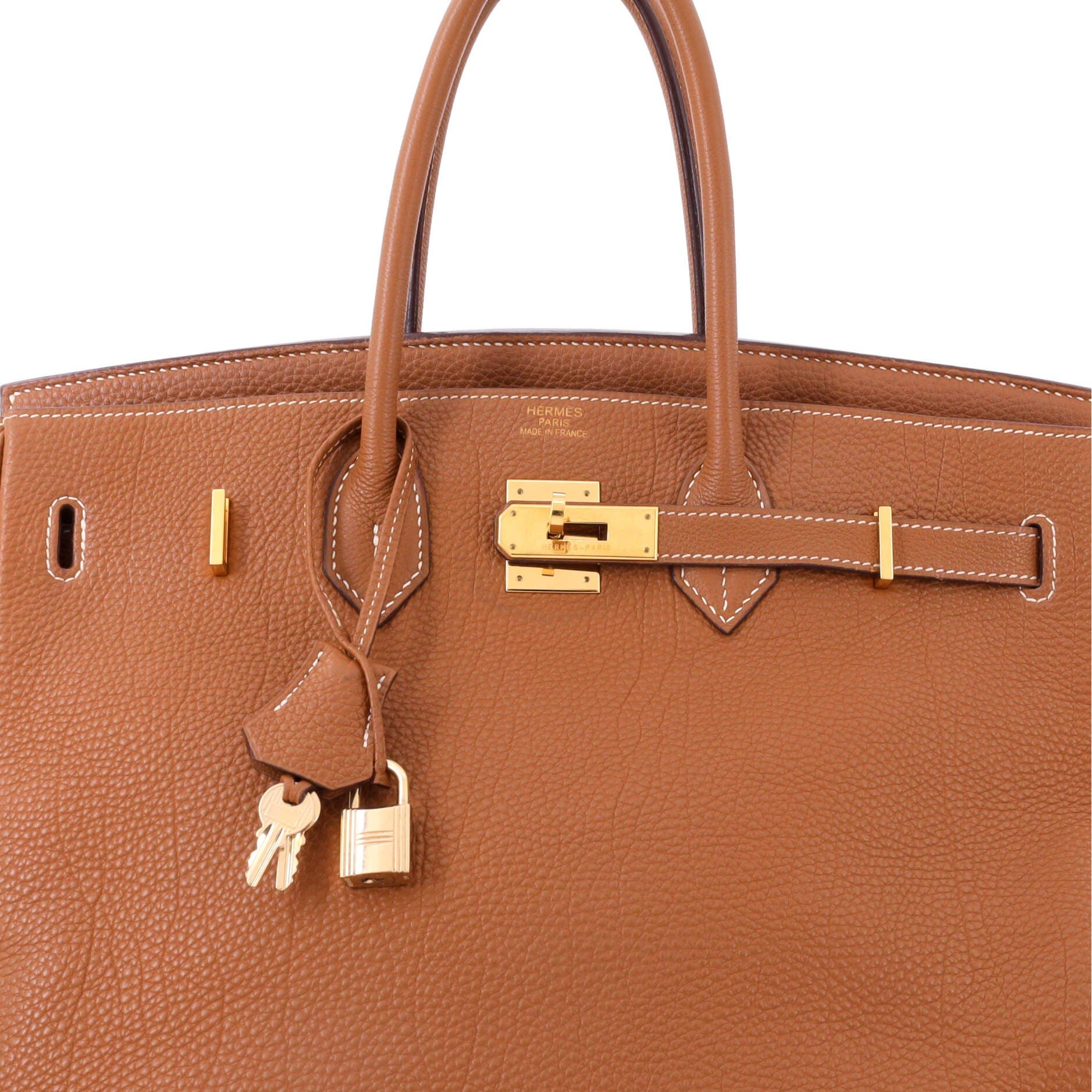 Pre-Owned Hermes Birkin Handbag Brown Fjord with Gold Hardware 35, Alternate, color, Gold