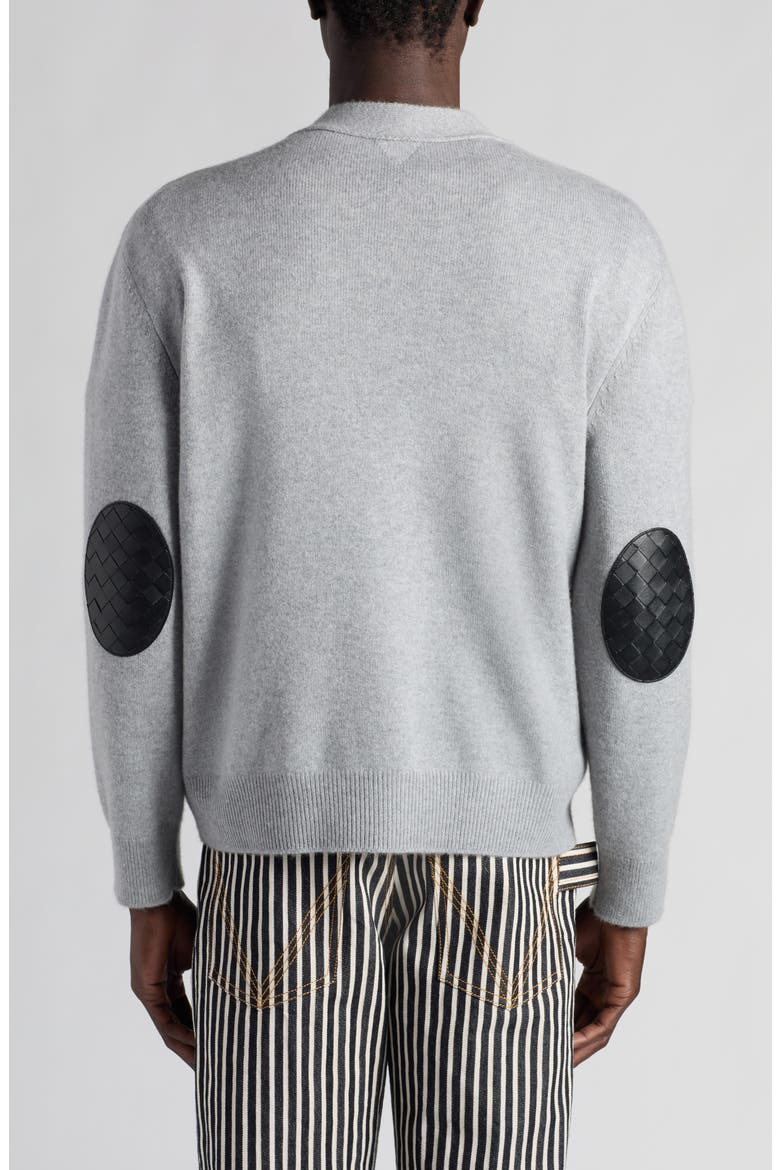 Intrecciato Patch Cashmere Blend Cardigan, Alternate, color, LIGHT GREY MELANGE
