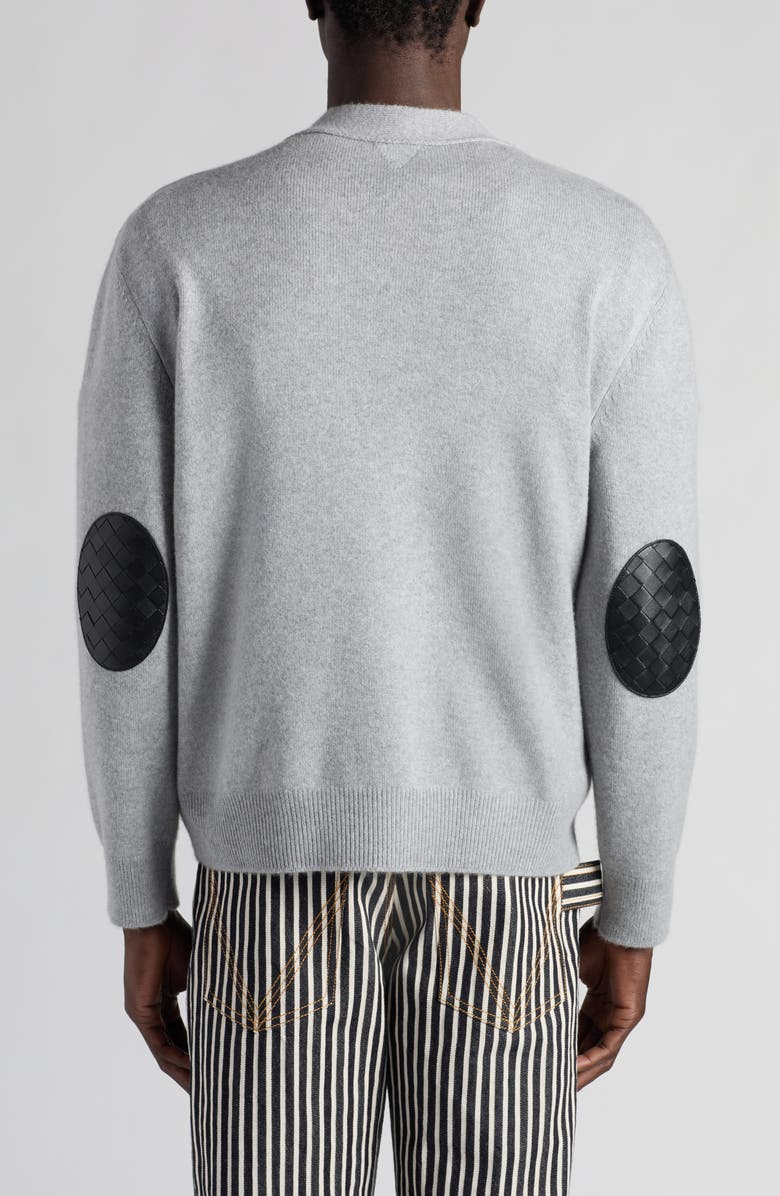 Bottega Veneta Intrecciato Patch Cashmere Blend Cardigan, Alternate, color, Light Grey Melange