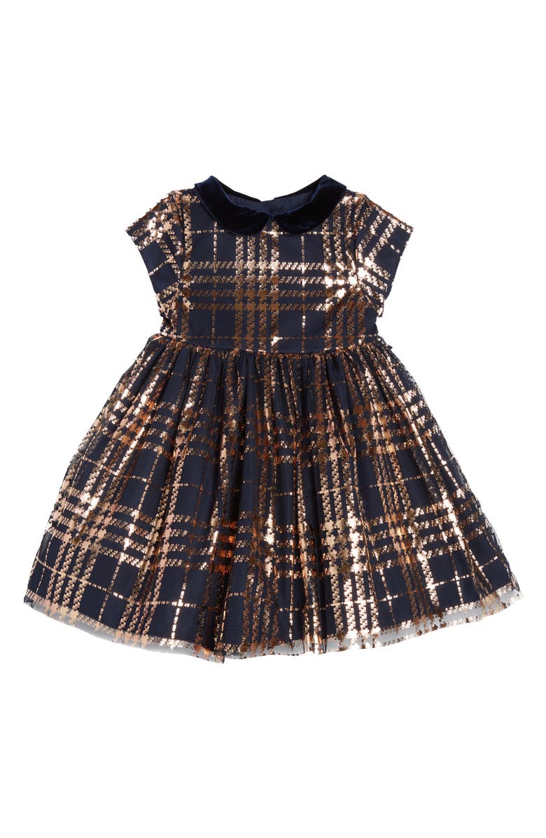 Pippa & Julie Plaid Foil Mesh Velvet Collar Dress, Main, color, 