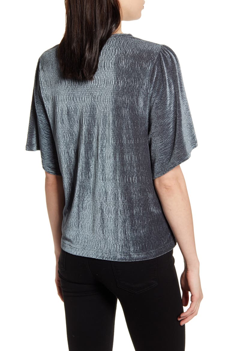 Crinkle Velvet Flutter Sleeve Top, Alternate, color, DARK METAL
