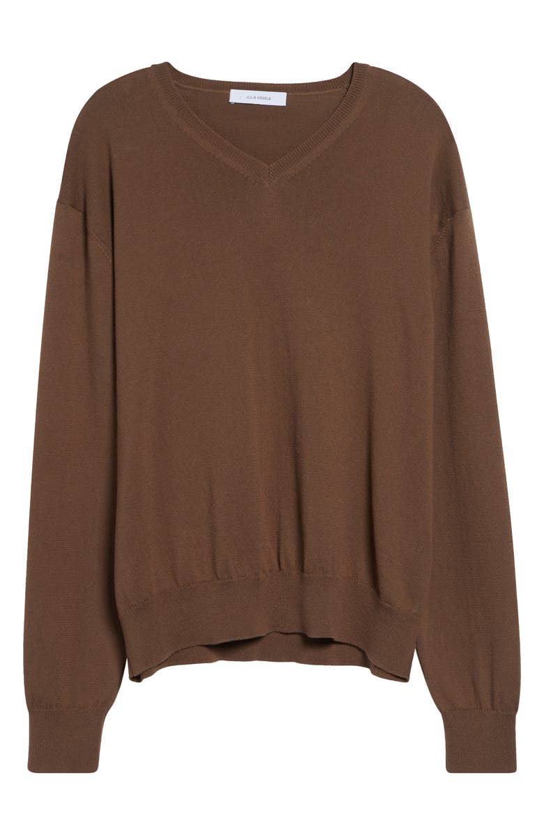 JULIE KEGELS Glitter Elbow Patch Cotton & Cashmere Sweater, Main, color, Brown