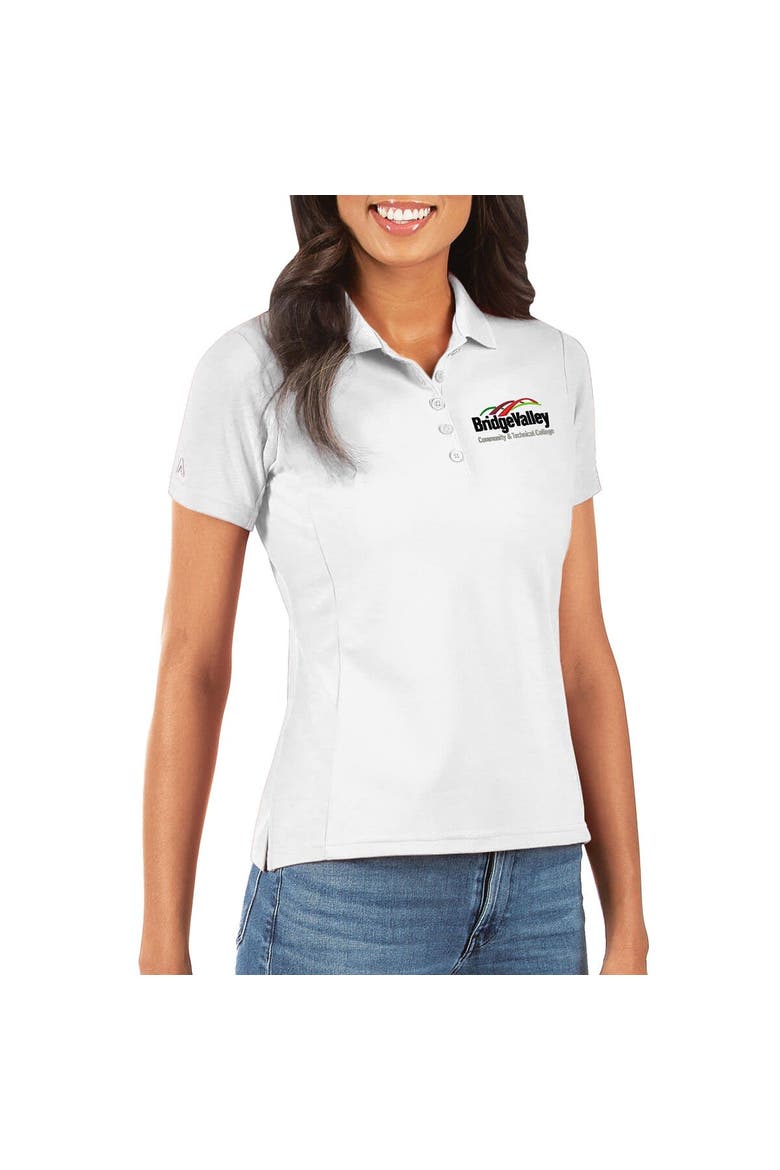 Women's Antigua White BridgeValley Community & Technical College Legacy Pique Polo, Main, color, White
