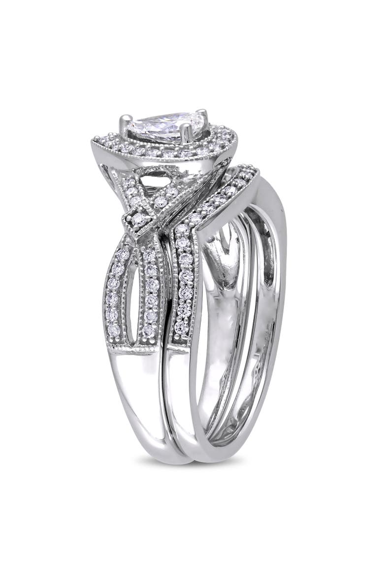 Diamond Pear Halo Vintage Bridal Ring Set 14k, Alternate, color, 14k White Gold