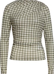 Veronica Beard Nuvina Check Ruched Top
