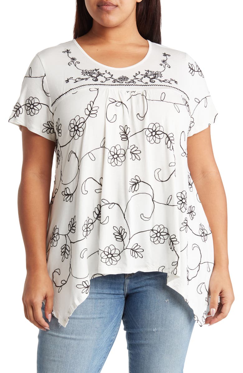 Forgotten Grace Floral Sharkbite Hem T-Shirt, Main, color, White/ Black