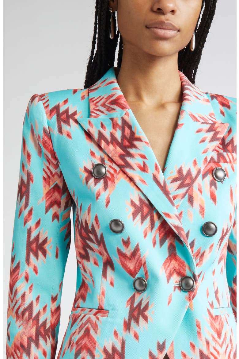 Marie Double Breasted Cotton Blazer, Alternate, color, POOL BLUE GANADO PRINT