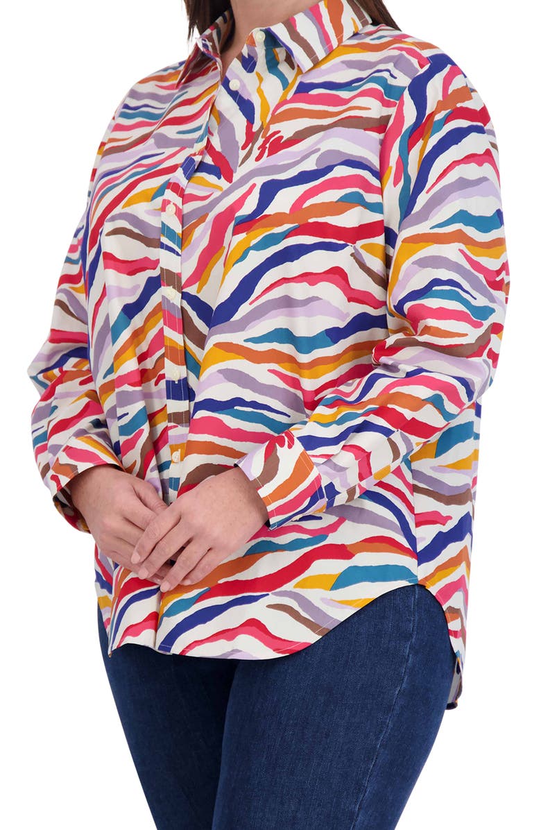 Foxcroft Abstract Print Cotton Button-Up Shirt, Alternate, color, 