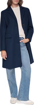DKNY Single Breasted Wool Blend Coat