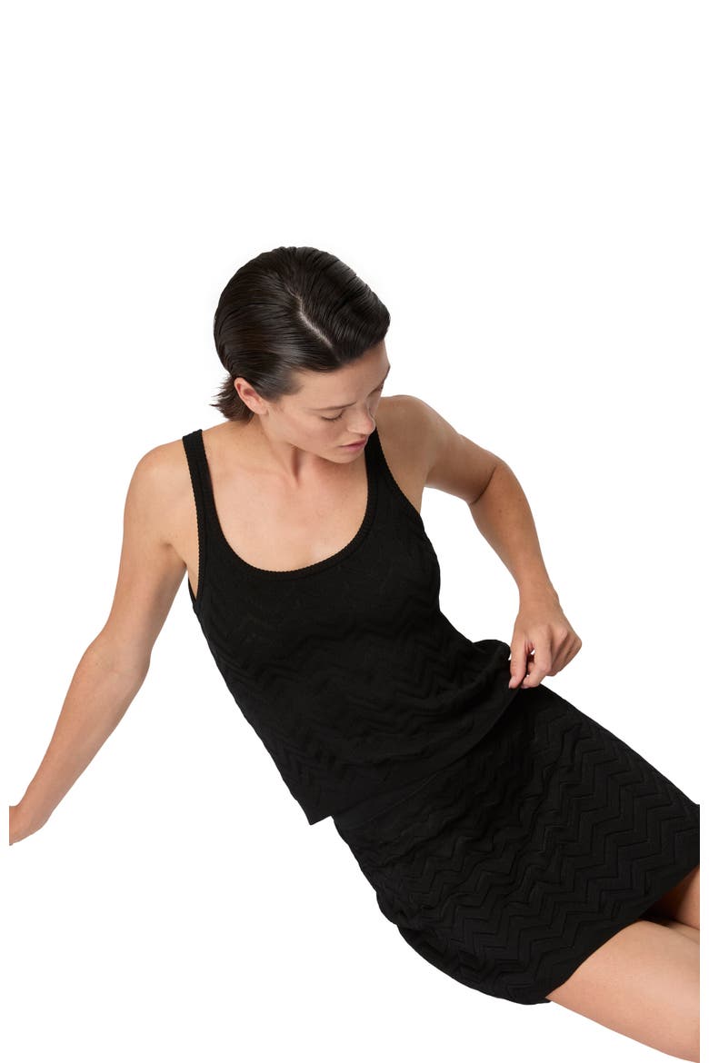 Stretch Tank Top In Cotton And Viscose Chevron, Alternate, color, Black
