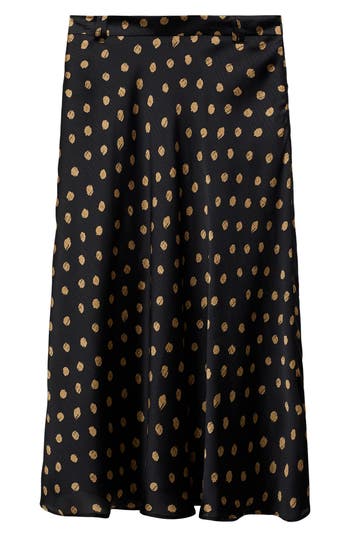 Mango Polka Dot Midi Skirt In Black