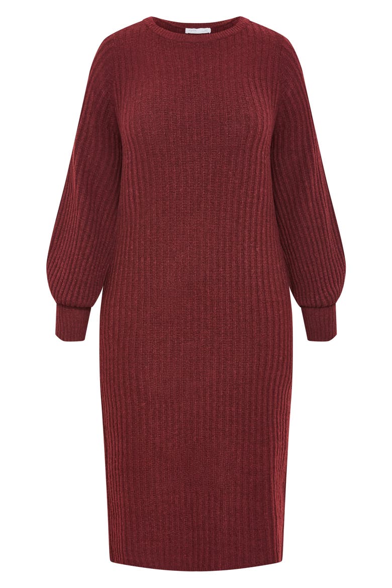 Sarah Long Sleeve Rib Sweater Midi Dress, Alternate, color, BORDEAUX