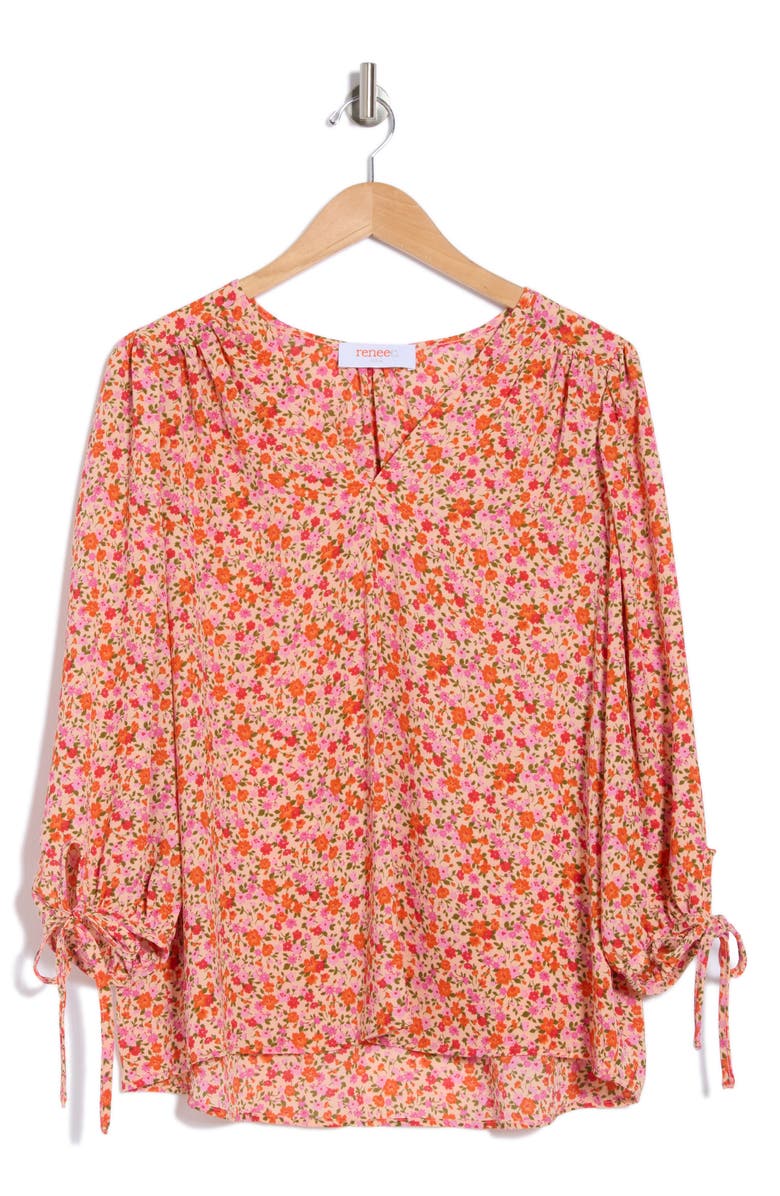 Renee C Floral Balloon Sleeve Top, Alternate, color, Pink
