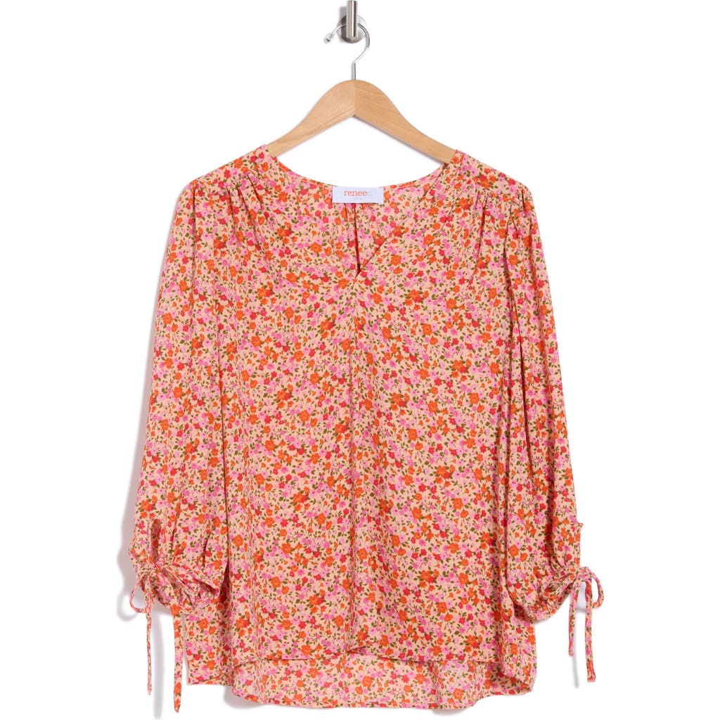 Shop Renee C Floral Balloon Sleeve Top In Pink