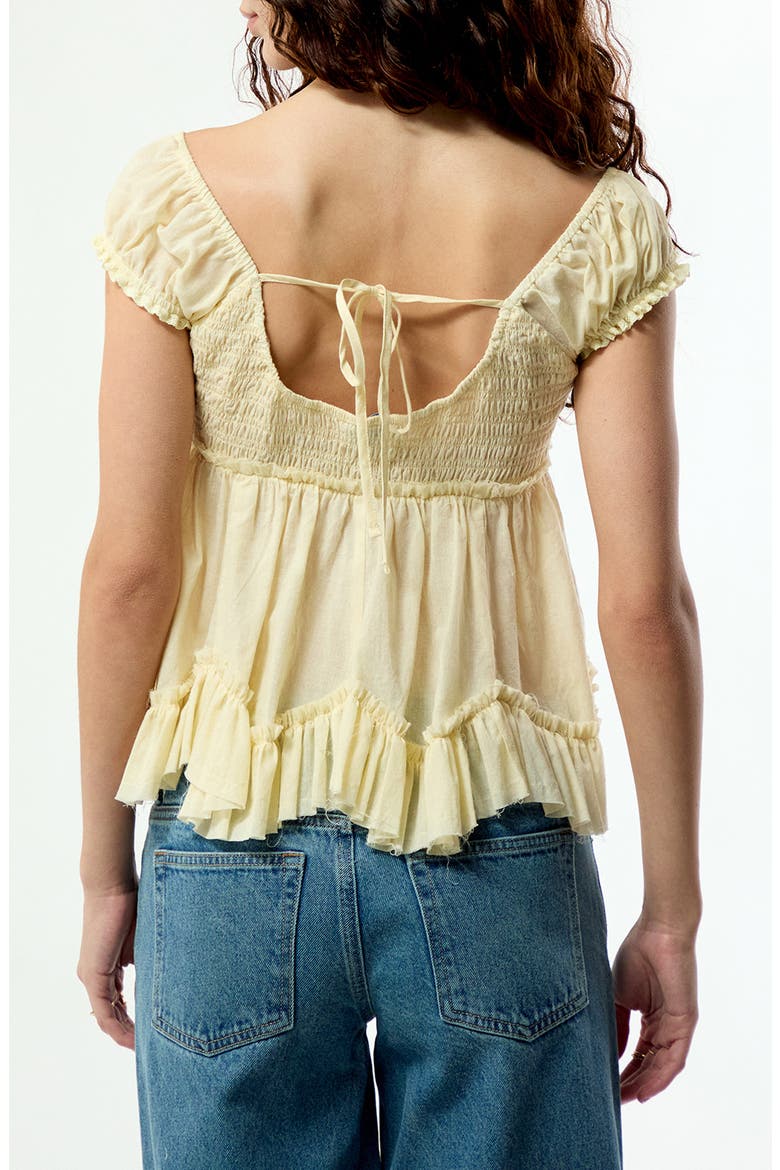 Ellie Lace Trim Embroidered Bodice Smocked Back Cotton Top, Alternate, color, YELLOW