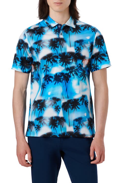Hendrix Digital Palm Tree Print Cotton Polo