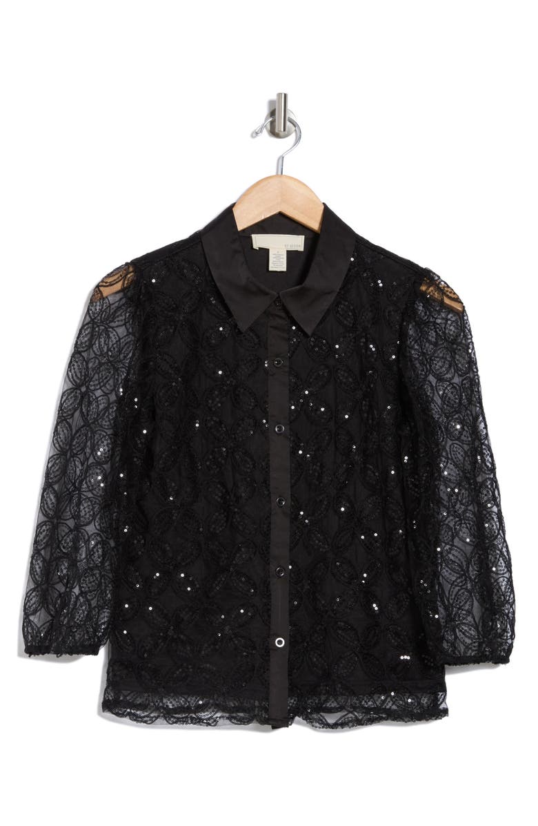 BY DESIGN Ashley Sequin Button-Up Shirt, Alternate, color, 