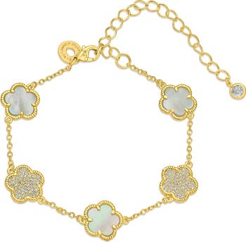 CZ Clover Station Chain Bracelet