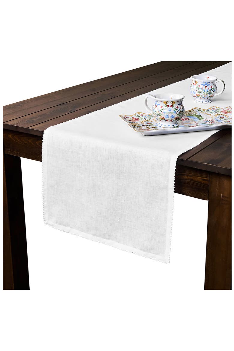 Berry Scallop Linen Table Runner, Alternate, color, WHITE