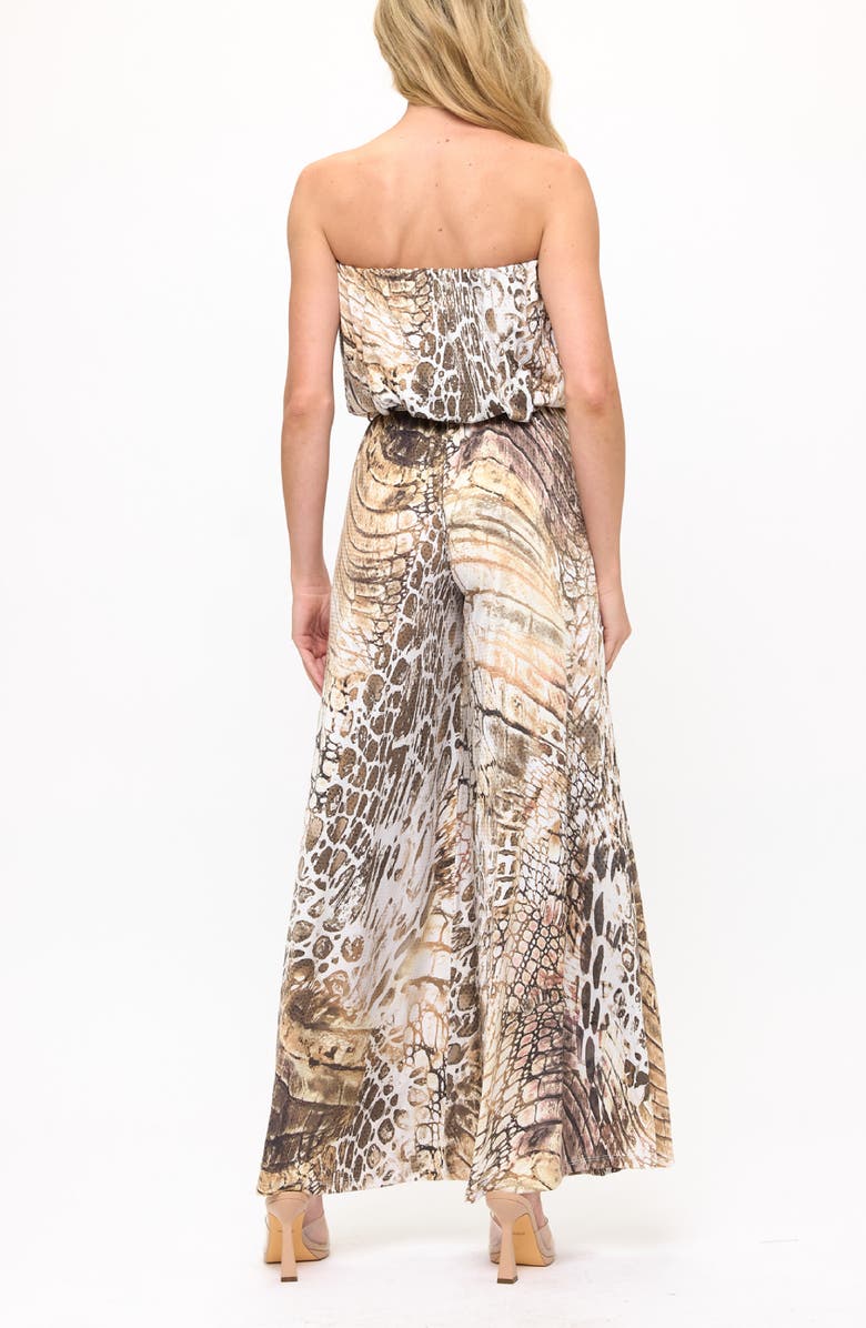 O.L. Printed Strapless Wide Leg Jumpsuit, Alternate, color, Camel Reptile