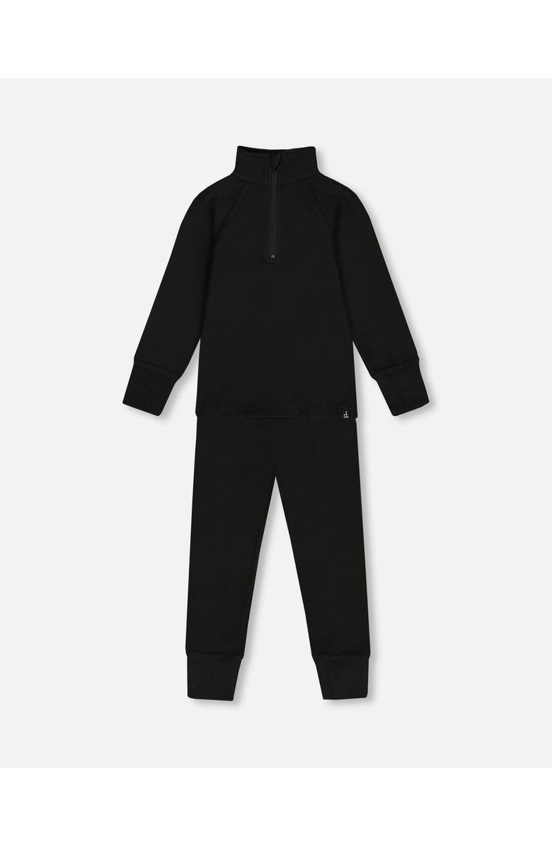 Deux par Deux Little Kids Unisex Two Piece Thermal Underwear Set Black, Main, color, 