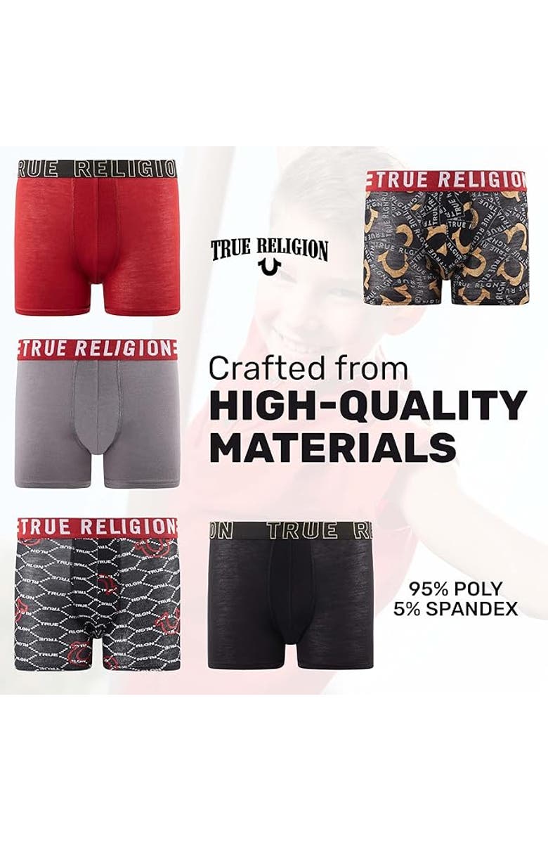 True Religion Boxer Briefs Pack of 5, Alternate, color, Red/Gold/Black/Grey