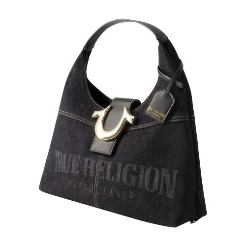 True Religion Frayed Denim Hobo In Black