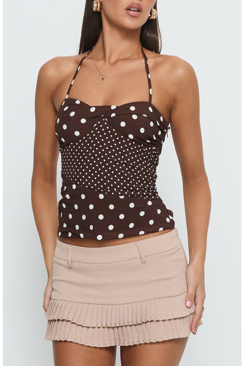 Marguerite Polka Dot Halter Top, Main, color, CHOCOLATE POLKA