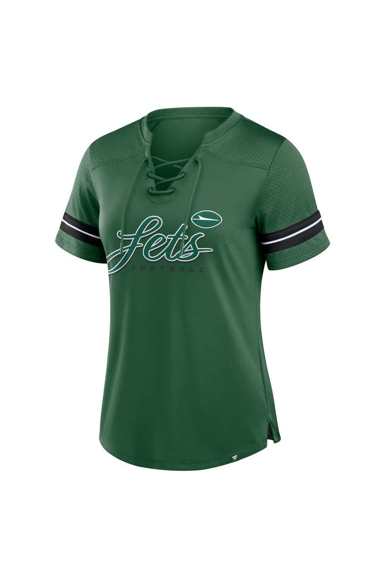 Women's Fanatics Green New York Jets Play Script Lace-Up T-Shirt, Alternate, color, Green