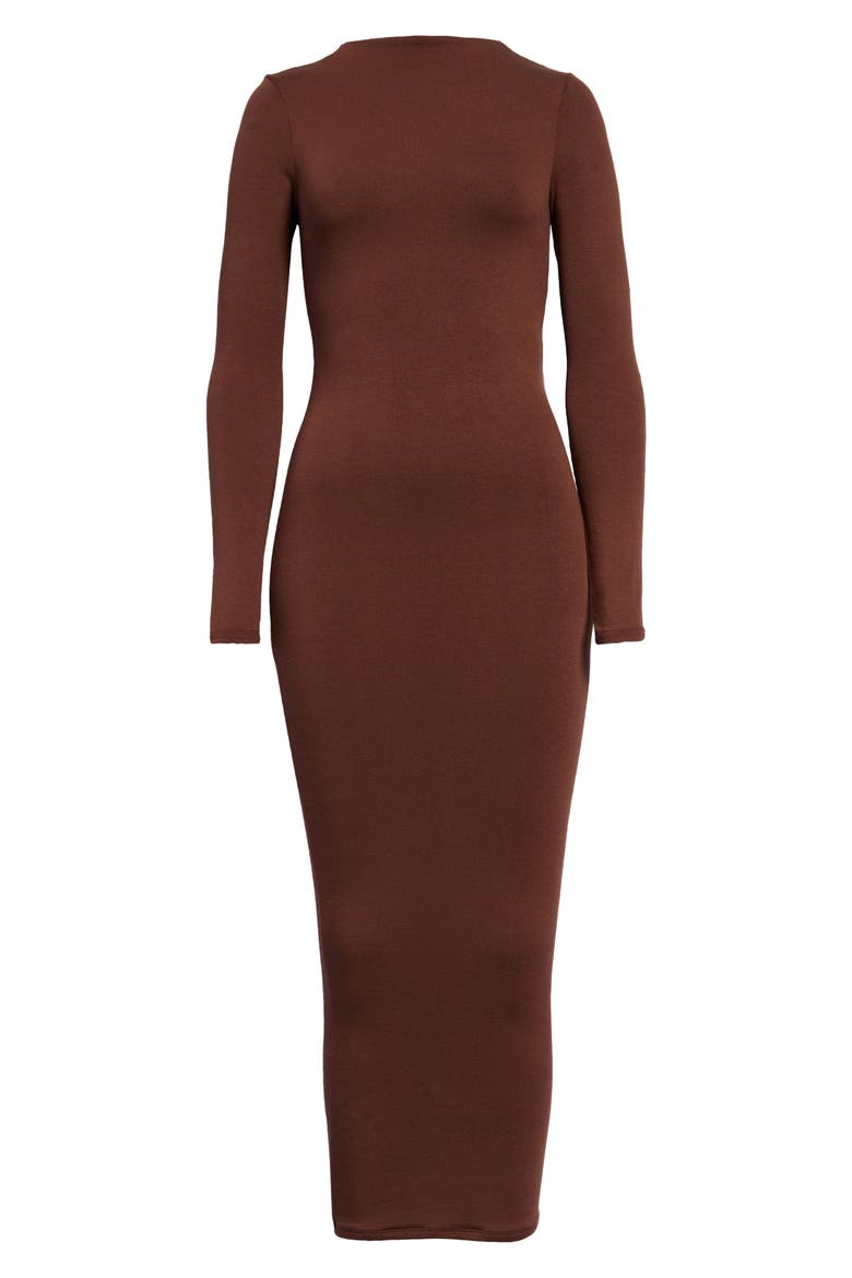 Long Sleeve Midi Pencil Dress, Main, color, CHOCOLATE