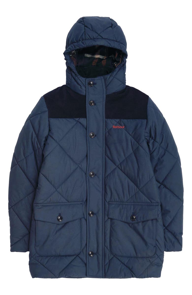 Barbour Kids' Elmwood Quilted Hooded Jacket, Main, color, Navy